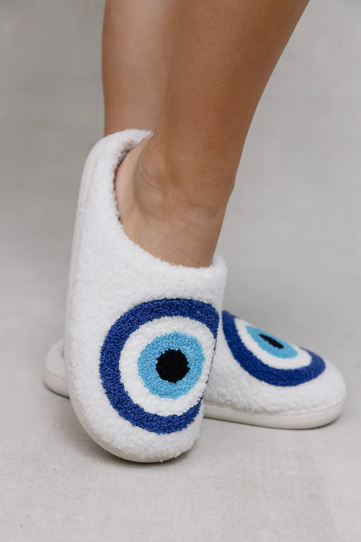 Plush Slippers- Evil Eye